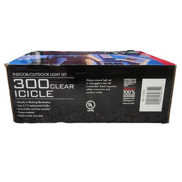 Living Solutions Indoor Outdoor 300 Clear Icicle String Light Set NIB - Picture 2 of 2